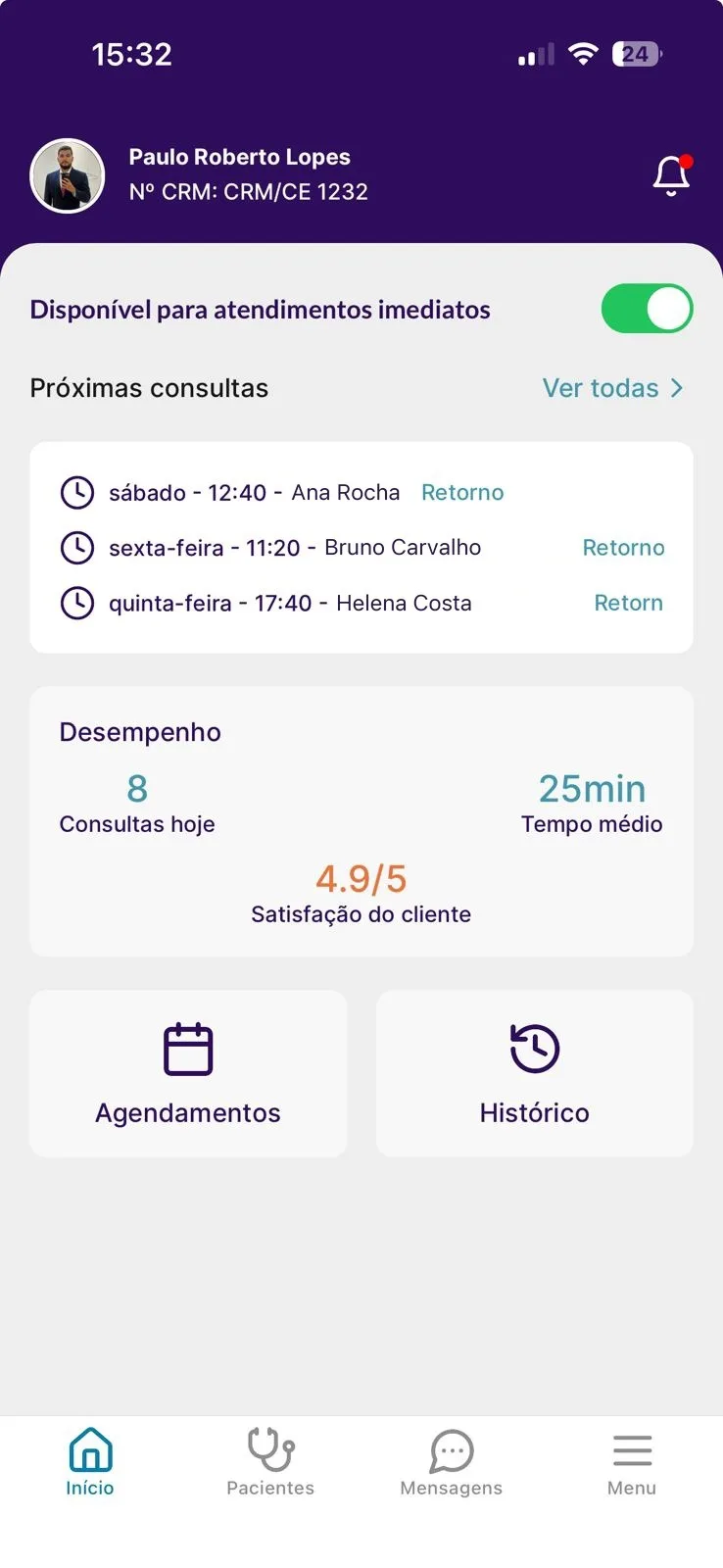 Tela do app Vexis para o médico
